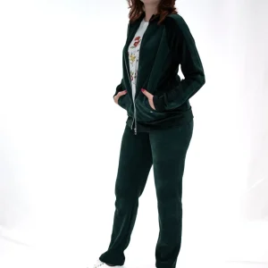 Pantalone tuta donna in velluto colore verde smeraldo